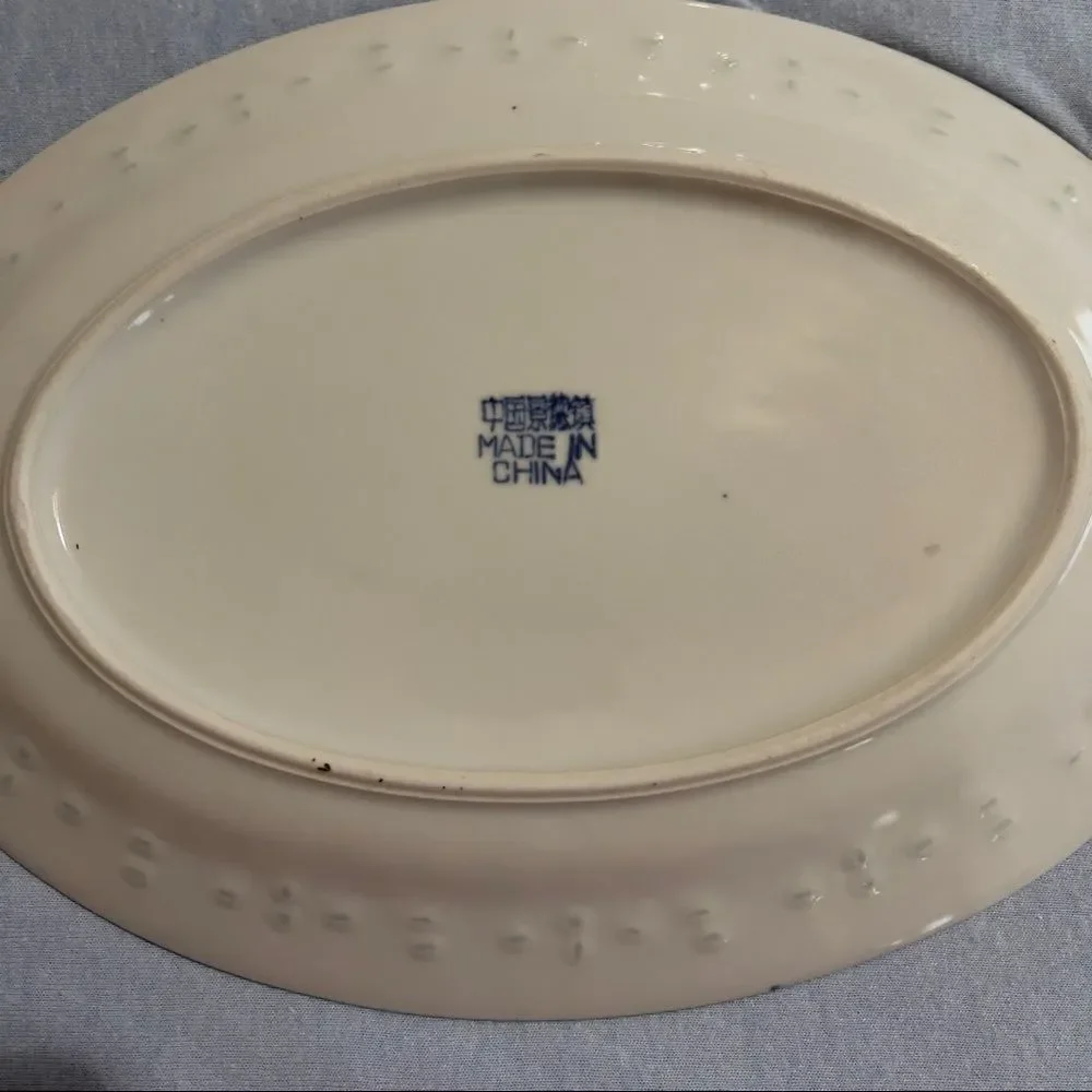 Set of 2 Chinese Dragon Print Oval Small Platters